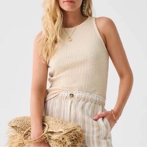 NWT‎ Faherty Cambria Cream Ribbed Tank Top in Egret XL